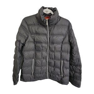 Michael Kors Down Jacket Womens Large Charcoal Gray Packable Puffer Full Zip